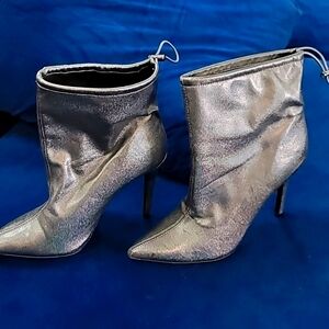 SHUZIA Metallic Pointy Toe Stiletto Heeled Boots